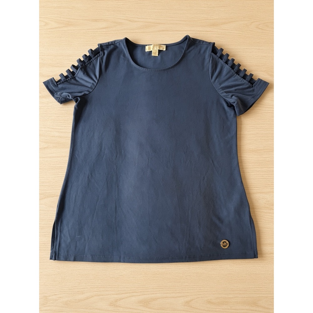 Michael Michael Kors Womens Navy Blue Ladder Cutout Short Sleeve Top Size S